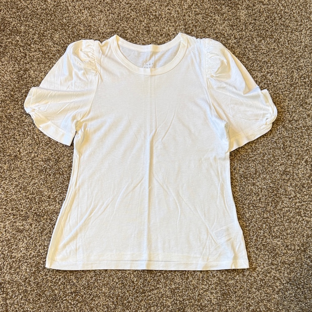 A New Day White Puff Sleeve Crewneck Tee